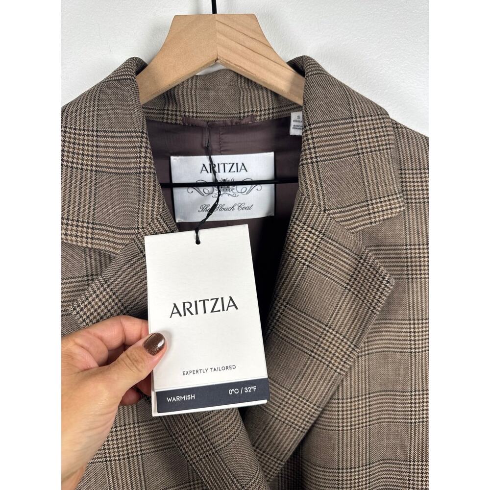 Aritzia The Slouch Brown Plaid Double-Breasted Long Coat- Sm NWT - Picture 3 of 10